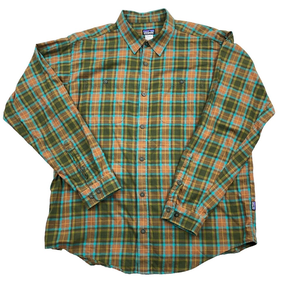 Patagonia‎ Shirt Men Large Olive Green Organic Cotton Flannel Lightweight Camp